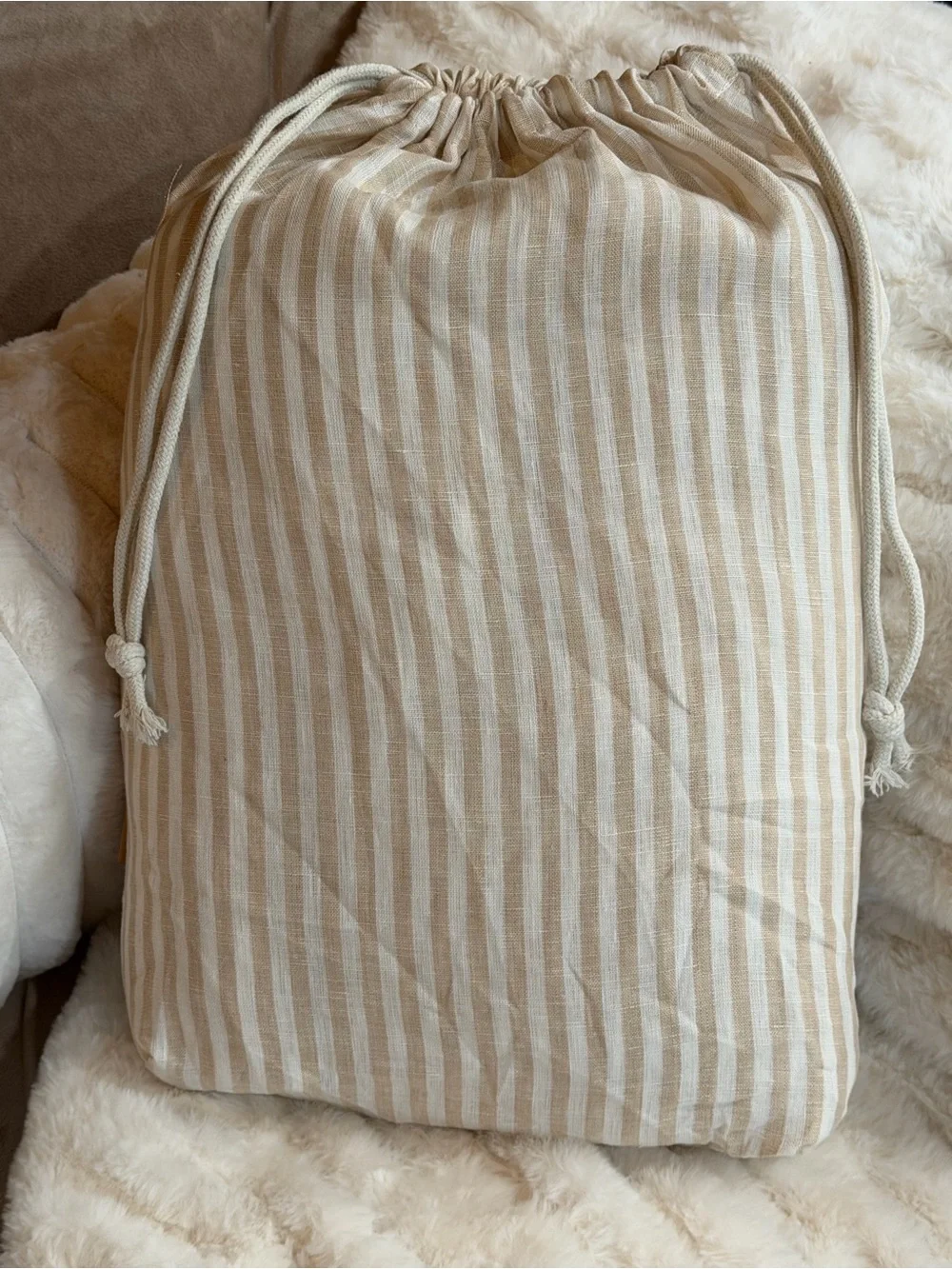 Quince European Linen Stripe Duvet Cover Set Full/Queen Natural/White Stripe